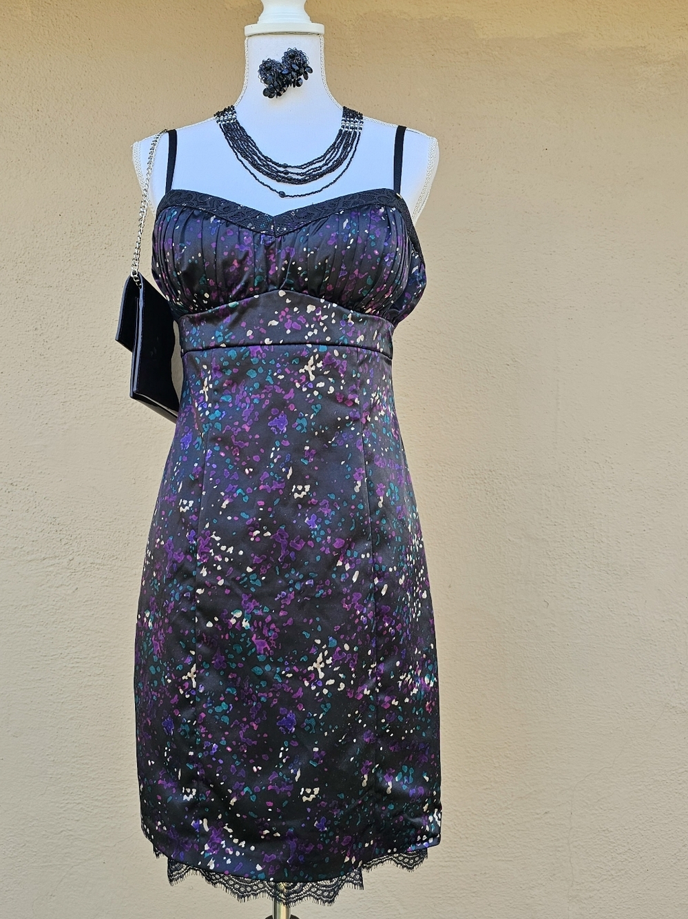 Guess Bustier Purple & Black Pin Up Style Mini Dress Sz 10